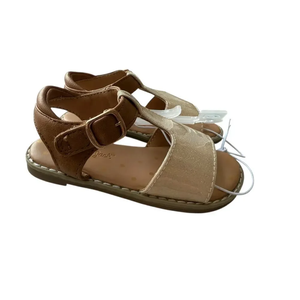 NWT Cat & Jack Girls Cognac Glitter Ankle Strap Sandals Size 7